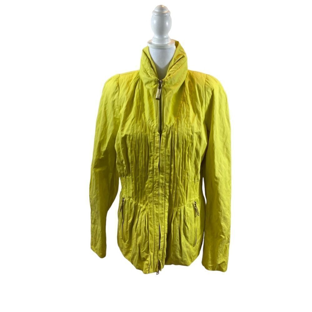 Creenstone Brand Ladies Hooded Shirred Yellow Green Full Zip Jacket Size 38‎